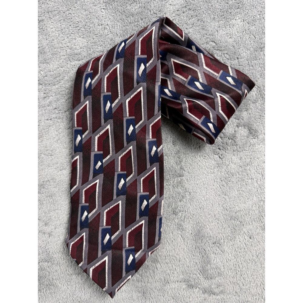 Puritan‎ Mens Tie Burgundy Navy Blue Grey Geometric Diamond Abstract Polyester